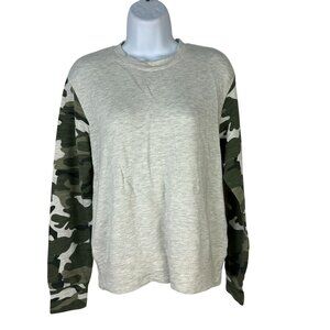 Monrow  Womens Size XS Gray Sweatshirt With Camouflage Sleeves